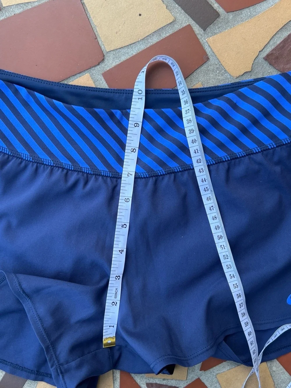 Nike Women's Navy Athletic Shorts with Blue Striped Waistband